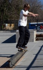 It may be against railroad safety rules to step on the rail, but how about a skateboard?  Skateboard park sits where Lynchburg's Union Station once stood until c.1964